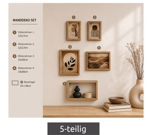 5-teiliges MDF Bilderrahmen & Wandregal-Set 2x 12x17 cm + 2x 15x20 cm + Wandregal 24x18 cm **B-Ware – geprüft & funktionell einwandfrei** 9088461 Grau