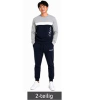 Australian Herren Lounge-Wear-Set 2-teilig Baumwoll Sweater & Jogginghose mit Logo-Schriftzug AF74 Grau meliert/Dunkelblau/Weiß