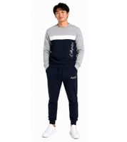 Australian Herren Lounge-Wear-Set 2-teilig Baumwoll Sweater & Jogginghose mit Logo-Schriftzug AF74 Grau meliert/Dunkelblau/Weiß