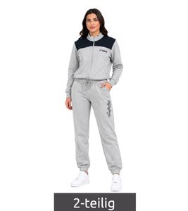 Australian Damen Lounge-Wear-Set 2-teilig Baumwoll Sweat-Jacke & Jogginghose mit Logo-Schriftzug AF 41 Grau/Navy Blau