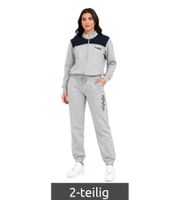 Australian Damen Lounge-Wear-Set 2-teilig Baumwoll Sweat-Jacke & Jogginghose mit Logo-Schriftzug AF 41 Grau/Navy Blau