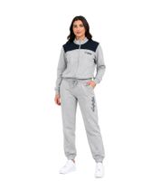 Australian Damen Lounge-Wear-Set 2-teilig Baumwoll Sweat-Jacke & Jogginghose mit Logo-Schriftzug AF 41 Grau/Navy Blau