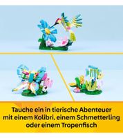 Ensemble LEGO Creator 3-en-1 avec un colibri, un papillon ou un poisson tropical colorés, fabriqués à partir des mêmes briques LEGO. Jouet **Reconditionné – Testé et entièrement fonctionnel** 6585558 Multicolore