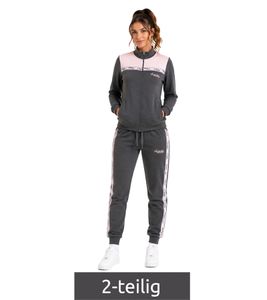 Completo da casa da donna Australian, 2 pezzi: felpa e pantaloni in cotone con logo, AF 40, antracite grigio/rosa