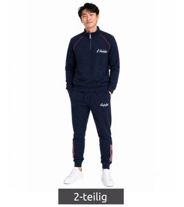 Completo da casa da uomo Australian Homewear: felpa con mezza zip in cotone e pantaloni da jogging con logo AF71 blu