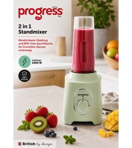 progress 2 in 1 Standmixer inkl. 600ml BPA-freie Sportflasche Smoothie-Mixer mit zwei Leistungsstufen 1000W 600ml **B-Ware – geprüft & funktionell einwandfrei** EK6790PMIXPM Grün