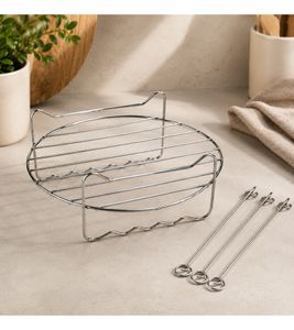 Inserto de acero inoxidable para freidora de aire HOME IDEAS con 3 brochetas, compatible con freidoras de aire de 5-6 litros, aprox. 20 x 7 cm **Producto de segunda mano – Probado y en perfecto funcionamiento** 9498945 Plata