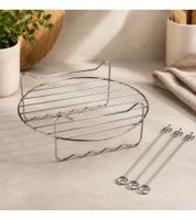 Insert pour friteuse à air chaud HOME IDEAS en acier inoxydable avec 3 brochettes, compatible avec les friteuses de 5 à 6 litres, dimensions : env. 20 x 7 cm **Produit de seconde main – Testé et entièrement fonctionnel** 9498945 Argent