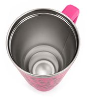 Practical 1.2L Stainless Steel Insulated Thermal Mug in leopard print design with Straw and Handle in Pink/Silver