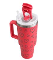Pink 1.2L Stainless Steel Thermal Mug with Handle – Double-Walled Insulation for Hot & Cold Drinks (Heart Design)