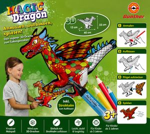 Dragón Mágico Inflable Günther para Colorear, Figura 3D de 40 cm **Producto de segunda mano – Probado y en perfecto estado** Juguete para niños a partir de 3 años