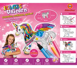 Unicornio Mágico Inflable para Colorear de Günther, 44 cm, Figura de Unicornio 3D **Producto de segunda mano – Probado y en perfecto funcionamiento** Juguete para niños a partir de 3 años