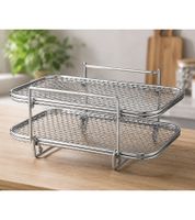 HOME IDEAS Insert pour friteuse à air chaud en acier inoxydable, conception à deux niveaux, compatible avec les friteuses de 5 à 6 litres, dimensions approximatives : 19,5 x 13 x 11,5 cm **Produit de seconde main – Testé et 