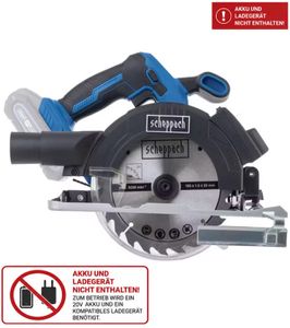 Scie circulaire sans fil Scheppach avec lame de 165 mm, profondeur de coupe maximale de 53 mm à 45° **Produit de seconde main – Testé et entièrement fonctionnel** C-HCS165-X Noir/Bleu