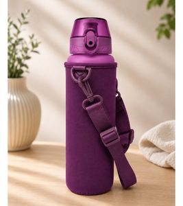 Botella de agua HEDURA Motivation de 1 L con funda de neopreno, libre de BPA, con indicador de tiempo y pajita. **Producto de segunda mano – Probado y en perfecto estado** 202026 Morado