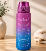 Gourde HEDURA Motivation 1 L avec housse en néoprène, sans BPA, avec indicateur de temps et paille **Produit de seconde main – Testé et entièrement fonctionnel** 202026 Violet
