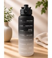 Gourde HEDURA Motivation 1,5 L avec housse en néoprène, sans BPA, avec indicateur de temps et paille **Produit de seconde main – Testé et entièrement fonctionnel** Noir