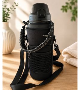 HEDURA Motivations-Trinkflasche 2 L mit Neoprentasche BPA-freie-Flasche mit Zeitmakierung und Trinkhalm **B-Ware – geprüft & funktionell einwandfrei** Schwarz