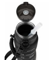 HEDURA Motivations-Trinkflasche 2 L mit Neoprentasche BPA-freie-Flasche mit Zeitmakierung und Trinkhalm **B-Ware – geprüft & funktionell einwandfrei** Schwarz