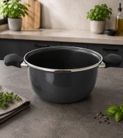 Vitrinor Enamel Cooking Pot with Glass Lid (20 cm) – Suitable for All Stovetops – Non-Stick Coating – Made in Spain – **B-Stock – Inspected & Fully Functional** – Grey
