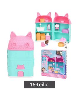 16-teiliges Gabby's Dollhouse Puppenhaus-Spielset mit 2 Minifiguren & 13 Zubehörteile Spielzeug **B-Ware – geprüft & funktionell einwandfrei** Pink/Türkis/Bunt