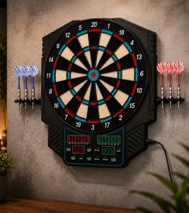 Elektronische LED-Dartscheibe für 1–8 Spieler mit 4 LED-Anzeigen, 6 Softdarts & 50 Ersatzspitzen **B-Ware – geprüft & funktionell einwandfrei** Schwarz