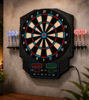 Elektronische LED-Dartscheibe für 1–8 Spieler mit 4 LED-Anzeigen, 6 Softdarts & 50 Ersatzspitzen **B-Ware – geprüft & funktionell einwandfrei** Schwarz