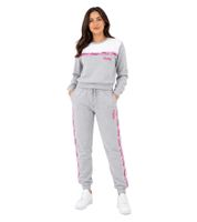 Australian Damen Lounge-Wear-Set 2-teilig Baumwoll Sweatshirt & Jogginghose mit Logo-Schriftzug AF 43 Grau/Weiß/Rosa