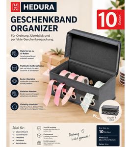 HEDURA Geschenkband-Organizer – Praktischer Aufbewahrungsspender für Geschenk- & Dekobänder **B-Ware – geprüft & funktionell einwandfrei** Grau