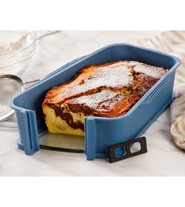 BPA-freie Silikon-Kastenform Backform mit Glasboden und abnehmbarem Silikonrand ca. 30x14,5x8,5 cm Kastenbackform **B-Ware – geprüft & funktionell einwandfrei** 7577211 Blau