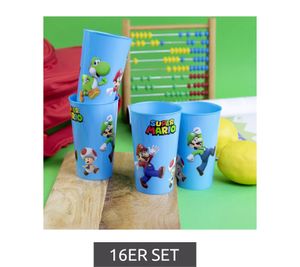 16er Set SUPER MARIO Trinkbecher in 350ml mit detailreichem SUPER MARIO Motiv Mehrwegbecher Kunststoff-Becher Blau