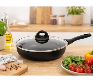 Sitram Frying Pan 24 cm with Glass Lid, Non-Stick Coating, Soft-Touch Handle **B-Grade– inspected & fully functional** Black