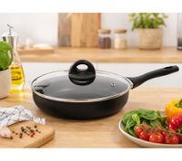 Sitram Frying Pan 24 cm with Glass Lid, Non-Stick Coating, Soft-Touch Handle **B-Grade– inspected & fully functional** Black