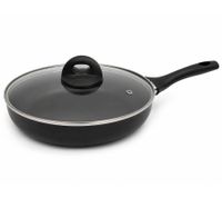 Sitram Frying Pan 24 cm with Glass Lid, Non-Stick Coating, Soft-Touch Handle **B-Grade– inspected & fully functional** Black