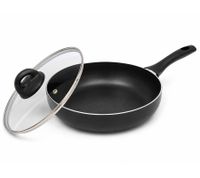 Sitram Frying Pan 24 cm with Glass Lid, Non-Stick Coating, Soft-Touch Handle **B-Grade– inspected & fully functional** Black