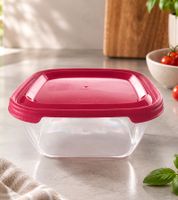 Boîte de conservation Tontarelli, capacité 1 litre, récipient alimentaire avec couvercle assorti, 15 x 15 x 6 cm **Produit de seconde main – Testé et entièrement fonctionnel** Transparent/Rose