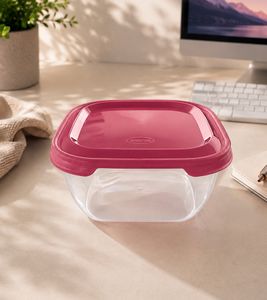 Boîte de conservation Tontarelli, capacité 2 litres, récipient de conservation des aliments avec couvercle assorti, 21,5 x 15 x 6,5 cm **Produit de seconde main – Testé et entièrement fonctionnel** Transparent/Rose