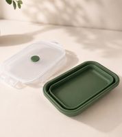 Boîte de rangement pliable et pratique, capacité 750 ml, avec couvercle, 18,7 x 12 x 6,9 cm **Produit de seconde main – Testé et parfaitement fonctionnel** Vert/Transparent