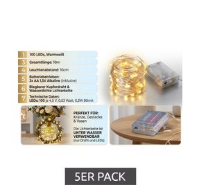 Guirlande lumineuse STERN FABRIK (lot de 5) avec minuterie, 10 mètres, 100 LED blanc chaud, fil LED 8957695