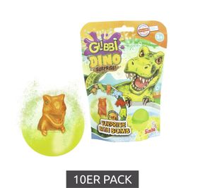 Lot de 10 bombes de bain surprise GLIBBI DINO pour enfants avec figurines de dinosaures à collectionner, dès 3 ans, 100 g, bleu, vert ou orange