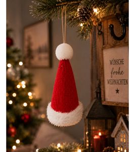 Décoration de Noël en forme de bonnet de Père Noël, à suspendre, 13 x 6,5 x 6,5 cm **Article de seconde main – Vérifié et entièrement fonctionnel** Rouge/Blanc