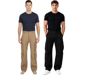 Pantalon cargo homme Build Your Brand Pure Vintage - Pantalon de travail et d'extérieur en coton résistant, 8 poches, beige ou noir