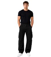 Pantalon cargo homme Build Your Brand Pure Vintage - Pantalon de travail et d'extérieur en coton résistant, 8 poches, beige ou noir