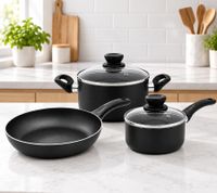 3-teiliges Krüger Koch-Set mit Bratpfanne 24x5cm, Stieltopf mit Deckel 16x7cm und Topf mit Deckel 20x8cm Antihaftbeschichtung **B-Ware – geprüft & funktionell einwandfrei** Schwarz