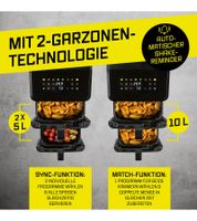 Friteuse à air chaud GOURMETmaxx FryUp 10L Double chambre 2300W 8 programmes **Reconditionné – Testé et entièrement fonctionnel** Noir