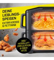 Friteuse à air chaud GOURMETmaxx FryUp 10L Double chambre 2300W 8 programmes **Reconditionné – Testé et entièrement fonctionnel** Noir