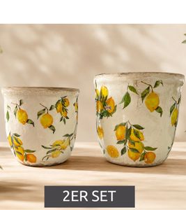 gwd Trend & Ambiente Ceramic Flower Pot Set of 2 with Lemon Design 13cm 11cm **B-Stock – inspected & fully functional** Multicolored