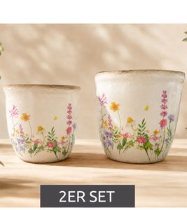 gwd Trend & Ambiente Ceramic Flower Pot Set of 2 with floral design 13cm 11cm **B-Stock – inspected & fully functional** Multicolored
