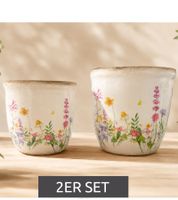 gwd Trend & Ambiente Ceramic Flower Pot Set of 2 with floral design 13cm 11cm **B-Stock – inspected & fully functional** Multicolored