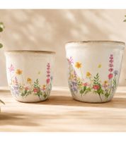 gwd Trend & Ambiente Ceramic Flower Pot Set of 2 with floral design 13cm 11cm **B-Stock – inspected & fully functional** Multicolored